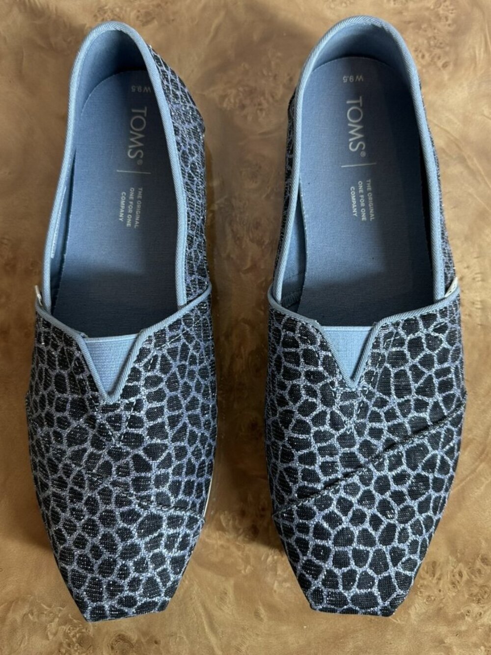 TOMS Classic Alpargata Black Silver Glitter Animal Print Flats Women 9.5